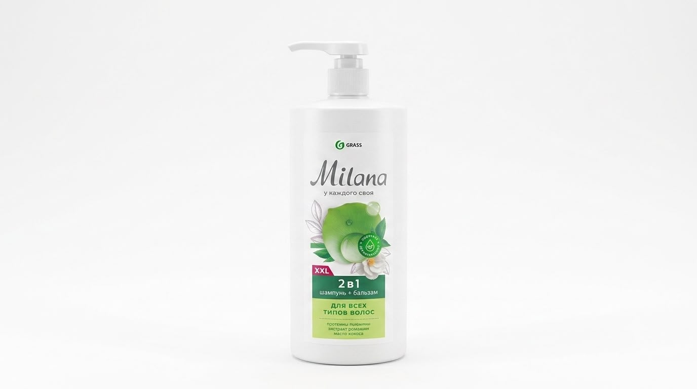 Milana 2-si 1-də Şampun-Balzam, Kokos Yağı ilə (1000 ml flakon)